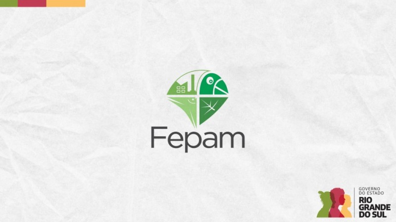 Logo da Fepam ao centro, com fundo branco texturizado, e selo do Governo do Rio Grande do Sul no canto inferior direito